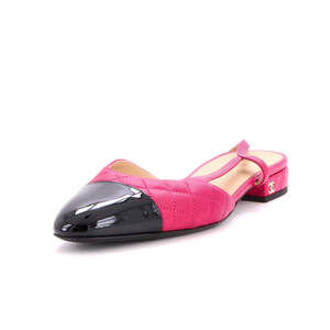 Chanel Women's Cap Toe CC Slingback Flats Quilted Leather with Patent